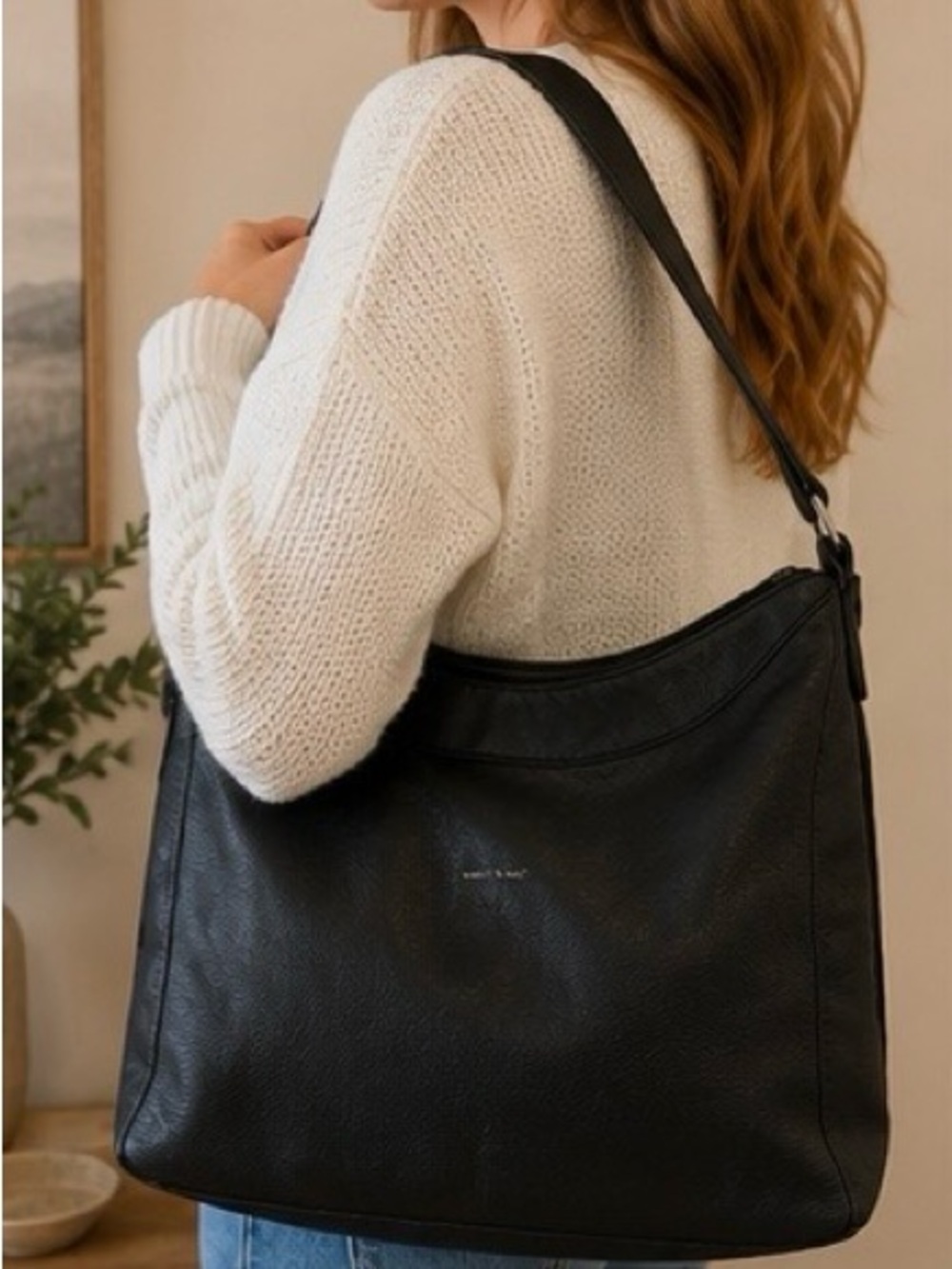 Matt & Nat Black Vegan Leather Messenger / Shoulder Bag